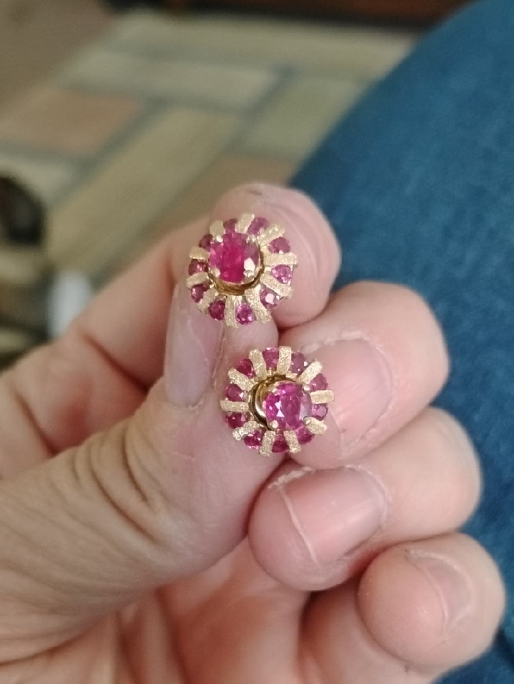 14 K Gold Authentic Rubies Stud Earrings